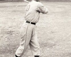Biff loosening up on Quincy Street field in 1948.