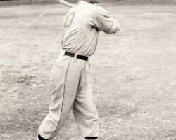 Biff loosening up on Quincy Street field in 1948.