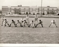 In this fun and rare photo Biff can be seen in the backfield wearing his number 68 scrimmage jersey alongside Bruce Hillenbrand, who was an exceptional baseball player but went on to play football at Wake Forest.