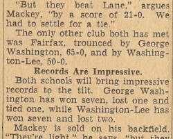 The "Old Oaken Bucket" game was played between W-L and G.W. every Thanksgiving for many years. In this article Biff's first name is listed incorrectly.