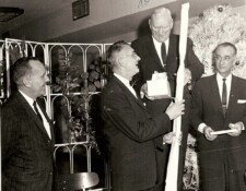 December 27, 1963, Frank L. Ball presenting a gift to Fritz Frederick at his retirement party.