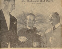 1952 Washington Post photo of WGCC golf pros Earl Fling, Dave Thomson, and Brick Wood