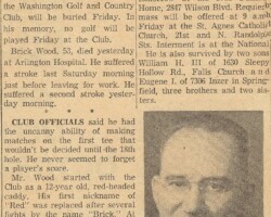 1959 Article about the passing of Brick Wood - Writer Unknown