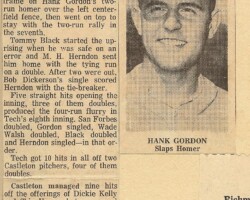 1965 Virginia Tech baseball article about Hank.