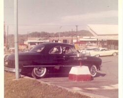 1960 Wayne's car in the parking lot of the old Topp's Drive Inn at George Mason Dr and Lee Hwy. There is now a bank at this location.